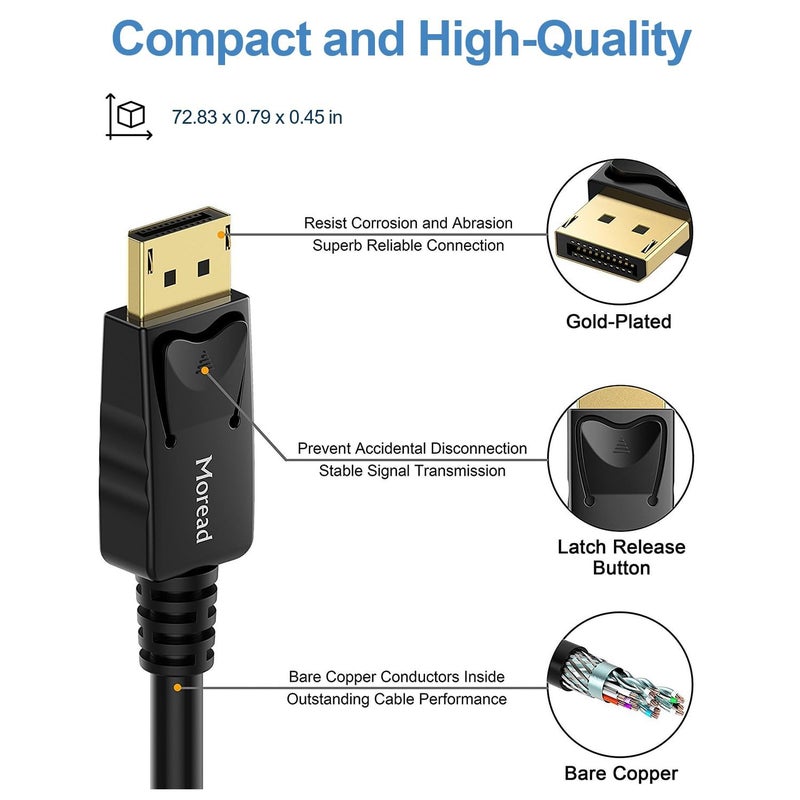 Moread 4K DisplayPort to DisplayPort Cable, 6 Feet, 5 Pack, Gold-Plated High Speed Display Port DP Cable 1.2 (4K@60Hz, 2K@144Hz) for Computer, Desktop, Laptop, PC, Monitor, Projector & More - Image 3